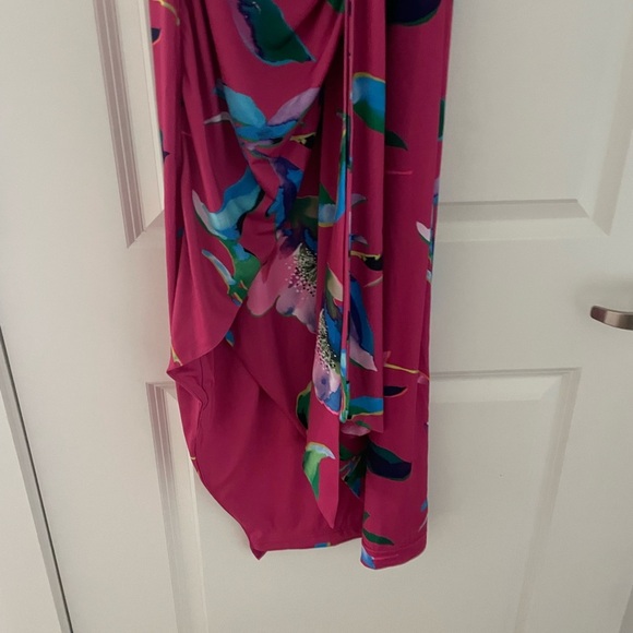 Boston Proper Watercolor Abstract Print One Shoulder Tie Waist Knit Midi Dress - Picture 7 of 9